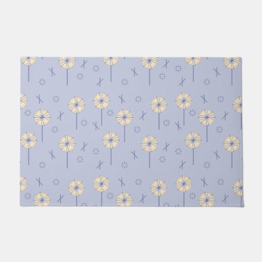 Retro Atomische Bloemen Blauw Geel Deurmat (Voorkant)