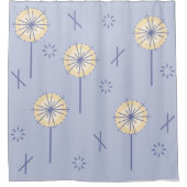 Retro Atomische Bloemen Blauw Geel Douchegordijn (Voorkant)