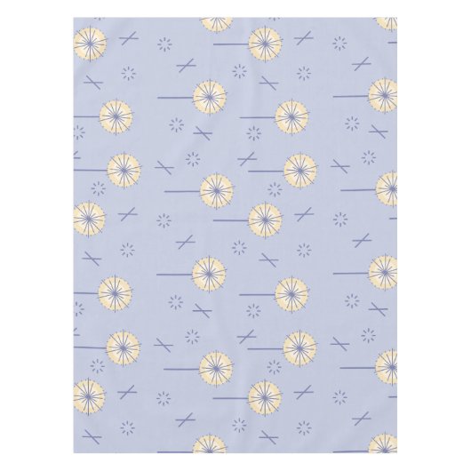 Retro Atomische Bloemen Blauw Geel Tafelkleed (Voorkant)