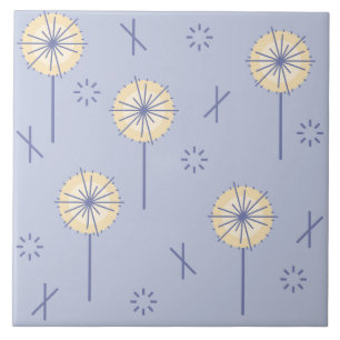 Retro Atomische Bloemen Blauw Geel Tegeltje