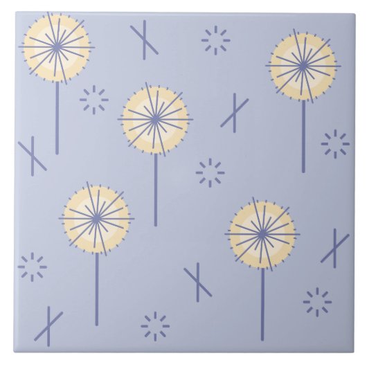 Retro Atomische Bloemen Blauw Geel Tegeltje (Voorkant)