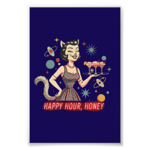 Retro Atomische Kat Pin-Up "Happy Hour, Schat" M Foto Afdruk