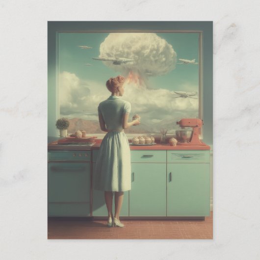 Retro Atomische Keuken Surrealistische Kunst Feestdagenkaart (Voorkant)