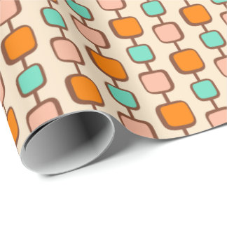 Retro Atomische Oranje Vierkanten Patroon Jaren 50 Cadeaupapier