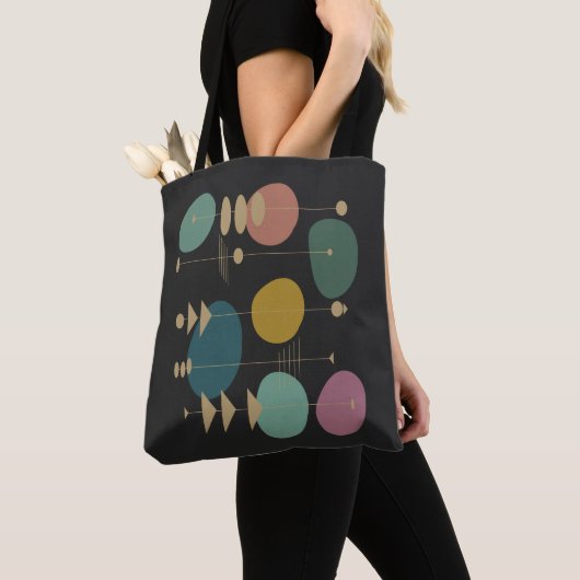Retro Atomische Ruimtetijdperk Midden Eeuw Modern Tote Bag (Dichtbij)