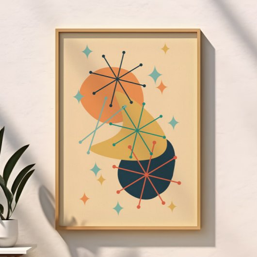 Retro Atomische Tijd Mid Century Modern Abstract Poster