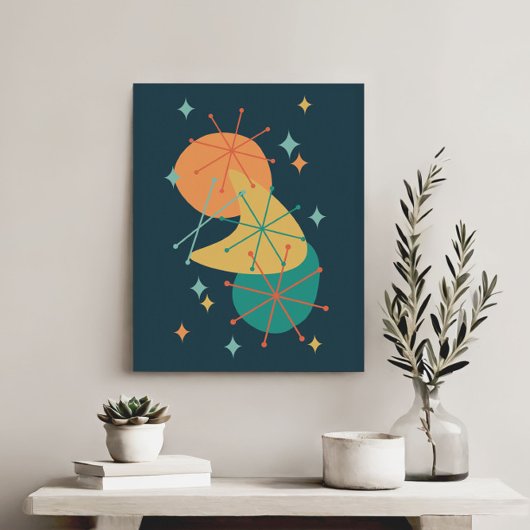 Retro Atomische Tijdperk Midden Eeuw Abstracte Kun Canvas Afdruk