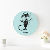Retro Atomische Zwarte Kat Gepersonaliseerde Keuke Grote Klok (Huis)