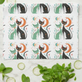 Retro Atomkatten Zwart Turquoise Theedoek (Gevouwen)