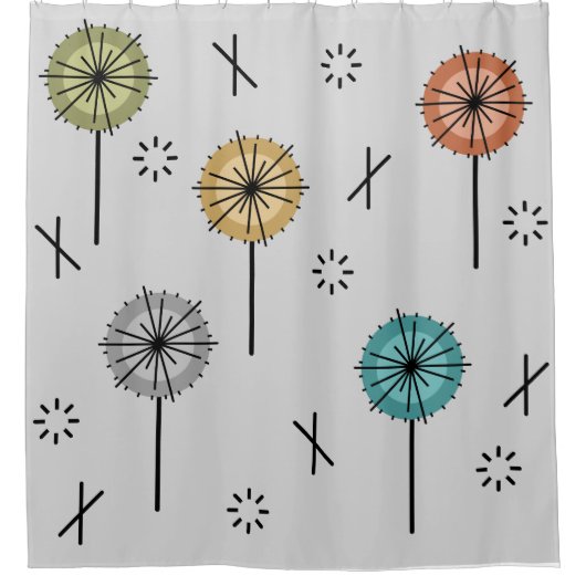 Retro Atoom Bloemen Meerkleurig Douchegordijn (Voorkant)