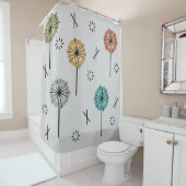 Retro atoombloemen veelkleurig douchegordijn (In situ)