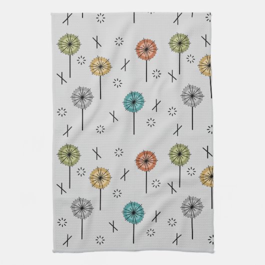 Retro atoombloemen veelkleurig theedoek (Verticaal)