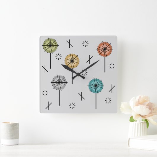 Retro atoombloemen veelkleurig vierkante klok (Huis)