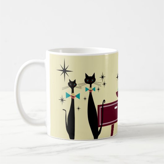 Retro atoomera middeleeuwse moderne MCM kool kat y Koffiemok (Links)