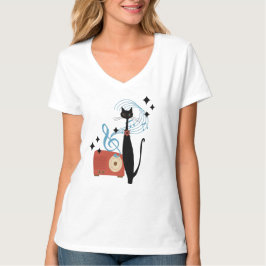 Retro atoomera midden eeuw moderne kat & radio t-shirt