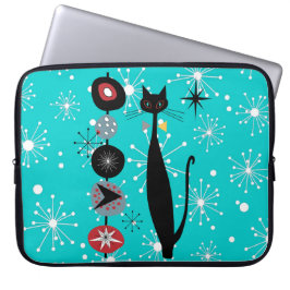 Retro atoomera midden eeuw moderne keukenkat laptop sleeve