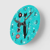 Retro atoomera midden eeuw moderne keukenkat ronde klok (Hoek)