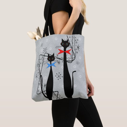 Retro atoomera middeneeuwse moderne koude vacht tote bag (Dichtbij)