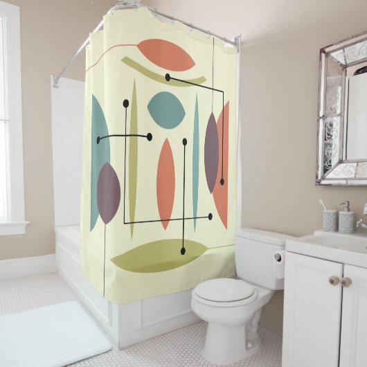 Retro atoomhep Abstract Douchegordijn (In situ)