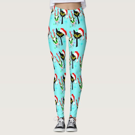 Retro atoomkat midden eeuw moderne Kerstmis Leggings (Voorkant)