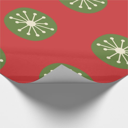 Retro  atoomkernen van 50 kerst Groen Rood Stip Cadeaupapier (Hoek)