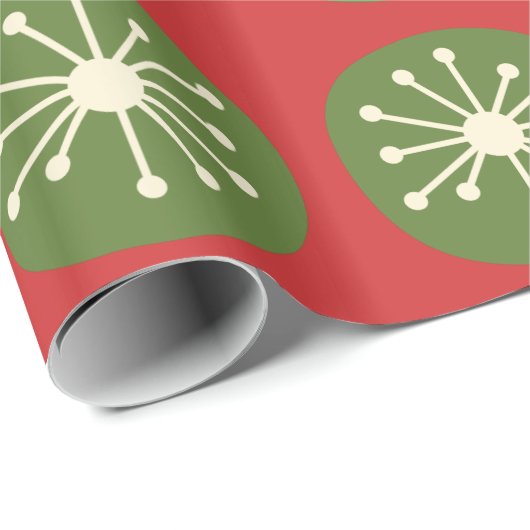Retro  atoomkernen van 50 kerst Stippen Red Green Cadeaupapier (Rol Hoek)