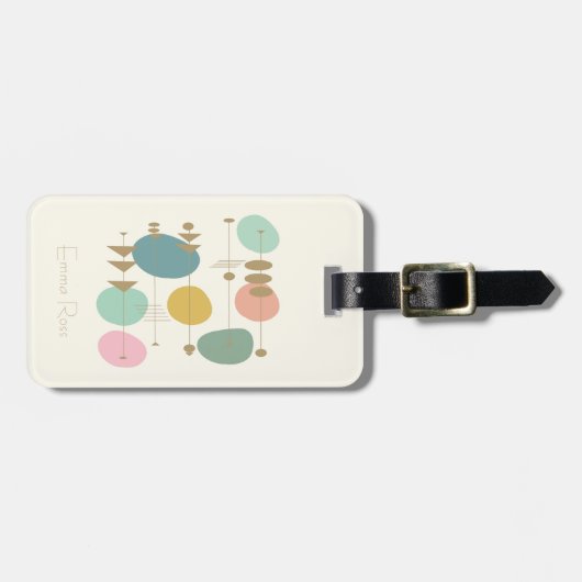 Retro atoomleeftijd Mid Mod MCM geometrisch met na Bagagelabel (Voorkant horizontaal)