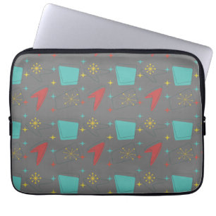 Retro atoompatroon op grijs laptop sleeve