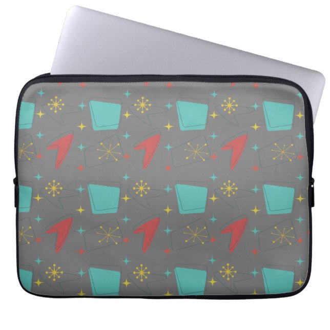 Retro atoompatroon op grijs laptop sleeve (Voorkant)