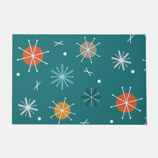 Retro Atoomplaneten Starbursts Blauwgroen Deurmat (Voorkant)