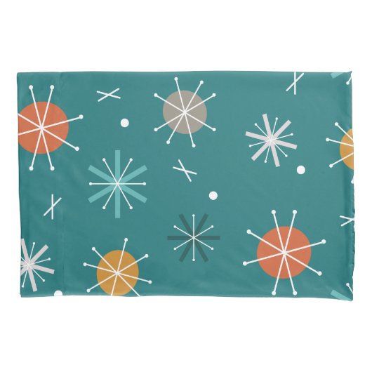 Retro Atoomplaneten Starbursts Blauwgroen Kussensloop (Voorkant)