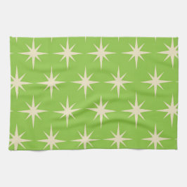 Retro atoomsterpatroon op kalkgroen theedoek