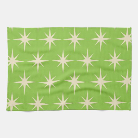 Retro atoomsterpatroon op kalkgroen theedoek (Horizontaal)