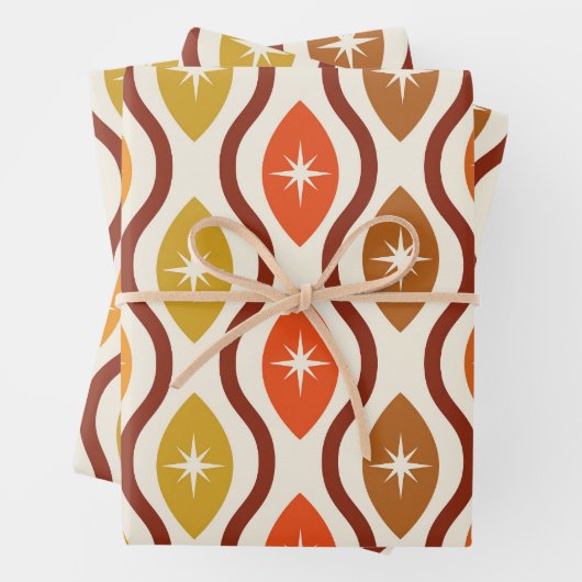 Retro atoomsterren in het middeleeuwse ogeenpatroo inpakpapier vel (In situ)