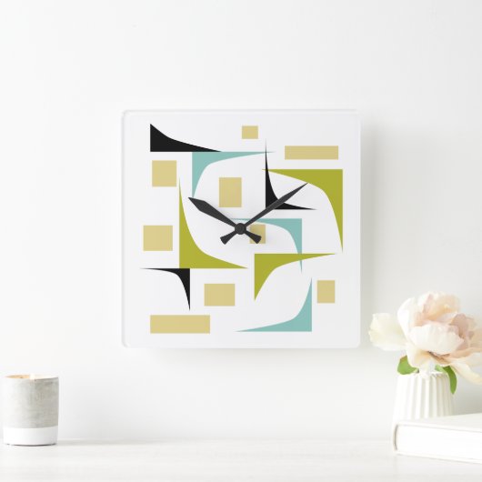 Retro atoomtijdperk geometrische hoeken midden eeu vierkante klok (Huis)