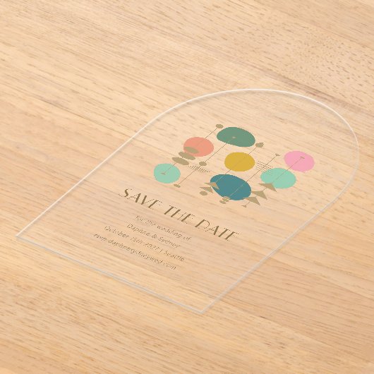 Retro Atoomtijdperk Mid Century Modern Save the Da Acryl Uitnodigingen (Laagn)