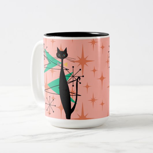 Retro atoomtijdperk midden midden midden moderne M Tweekleurige Koffiemok (Voorkant links)