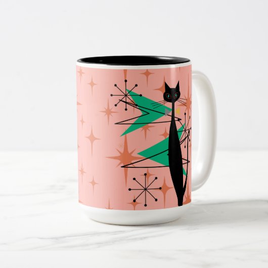 Retro atoomtijdperk midden midden midden moderne M Tweekleurige Koffiemok (Voorkant rechts)