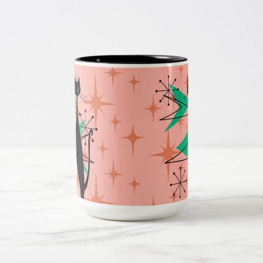 Retro atoomtijdperk midden midden midden moderne M Tweekleurige Koffiemok (Center)