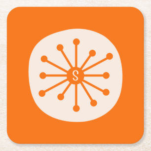 Retro atoomtijdperk Mideeuw Oranje Atom met Initia Kartonnen Onderzetters