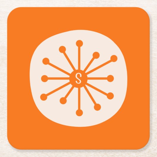 Retro atoomtijdperk Mideeuw Oranje Atom met Initia Kartonnen Onderzetters (Voorkant)