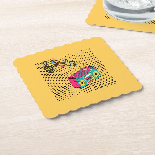 Retro audio boombox. kartonnen onderzetters (Gebogen)