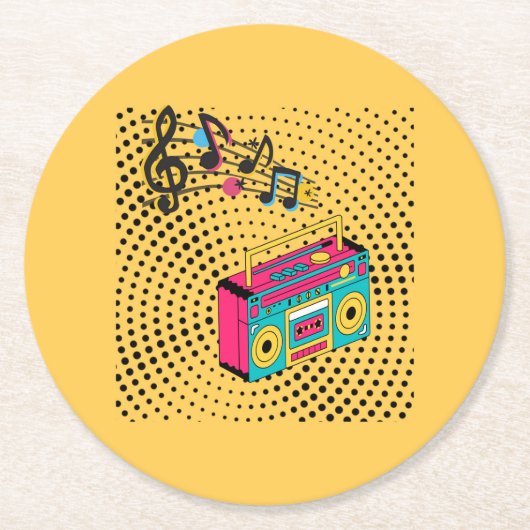 Retro audio boombox. ronde kartonnen onderzetter (Voorkant)