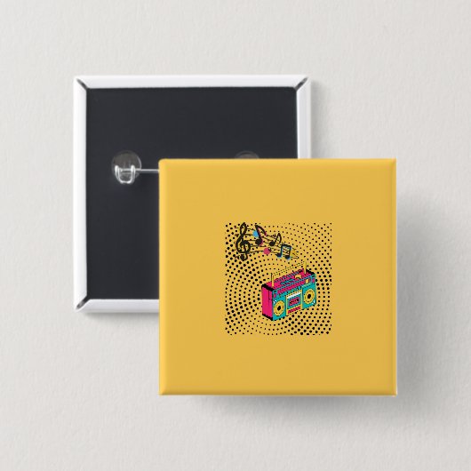 Retro audio boombox. vierkante button 5,1 cm (Voorkant /achterkant)