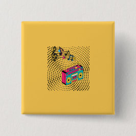 Retro audio boombox. vierkante button 5,1 cm