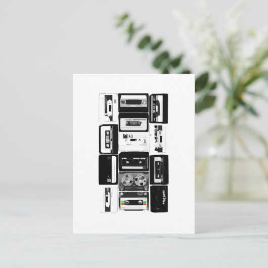 Retro-audio cassette group b&w briefkaart (Staand voorkant)