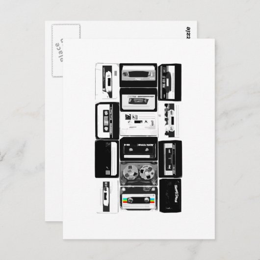 Retro-audio cassette group b&w briefkaart (Voorkant / Achterkant)