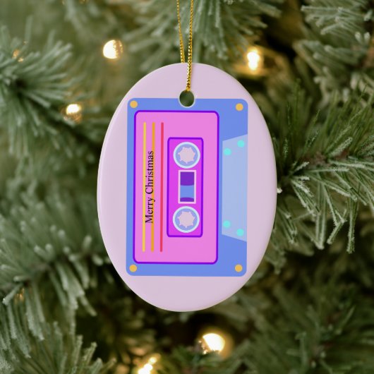 Retro Audio Cassette Pastel Roze Kerst Keramisch Ornament (Boom)