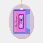 Retro Audio Cassette Pastel Roze Kerst Keramisch Ornament (Achterkant)
