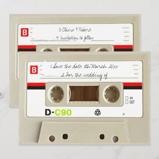 Retro audio cassette Wedding Save The Date (Voorkant / Achterkant)